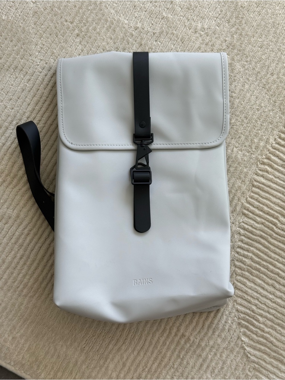 Rains White Backpack with Black Strap